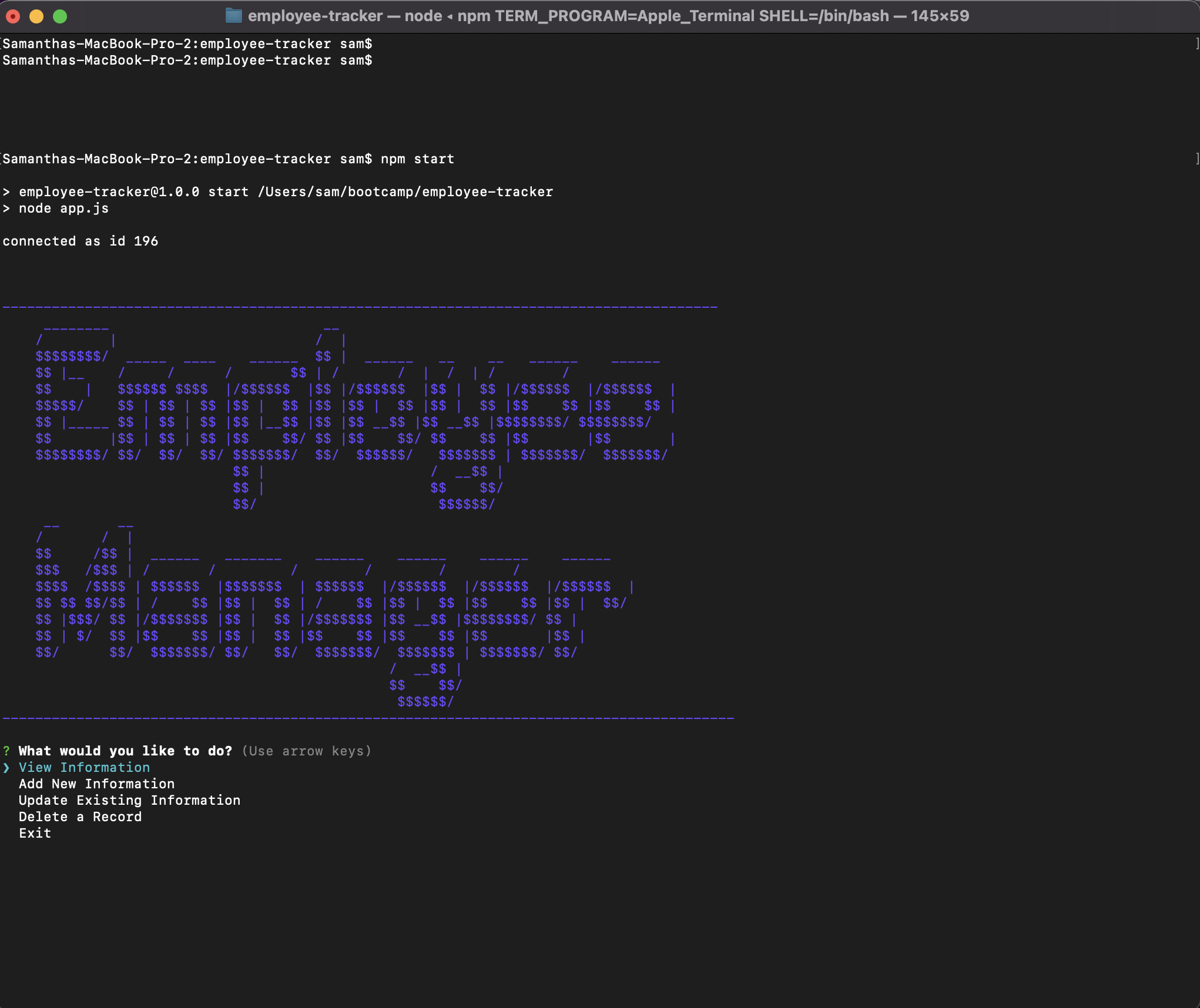 Screenshot of Employee Manager