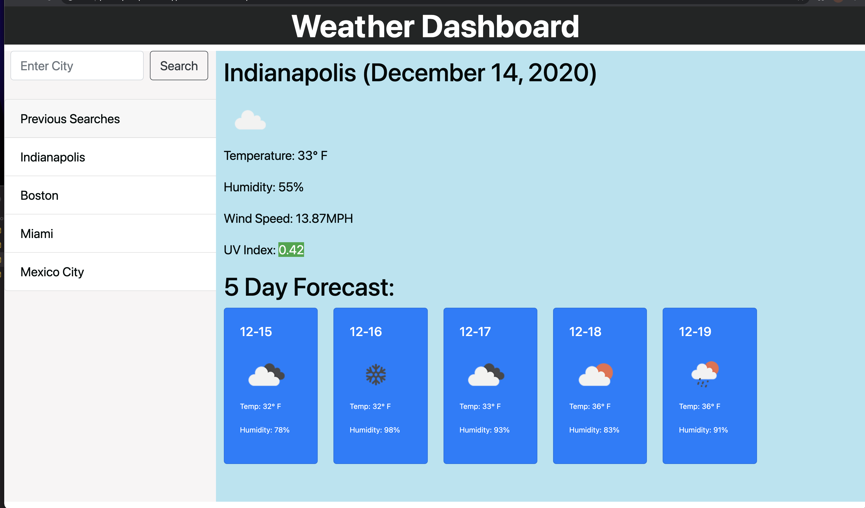 Weather Dashboard Screenshot